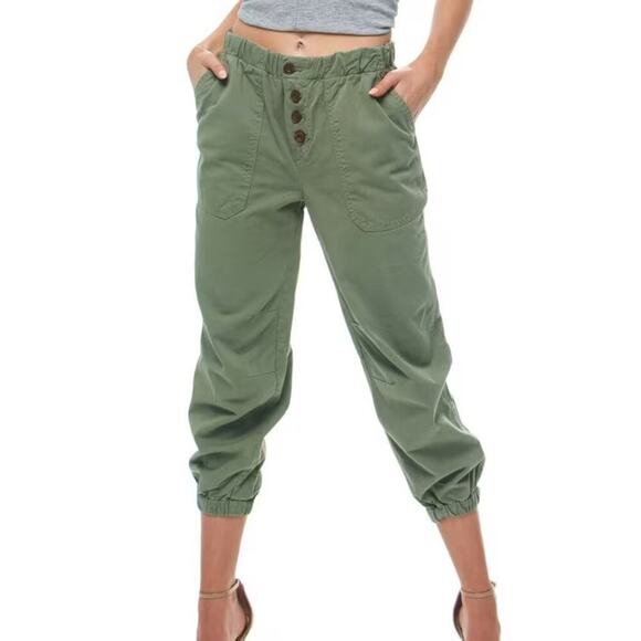 Free People Cadet Army Green Pull on Jogger Casual Pants Size Medium - Picture 1 of 12